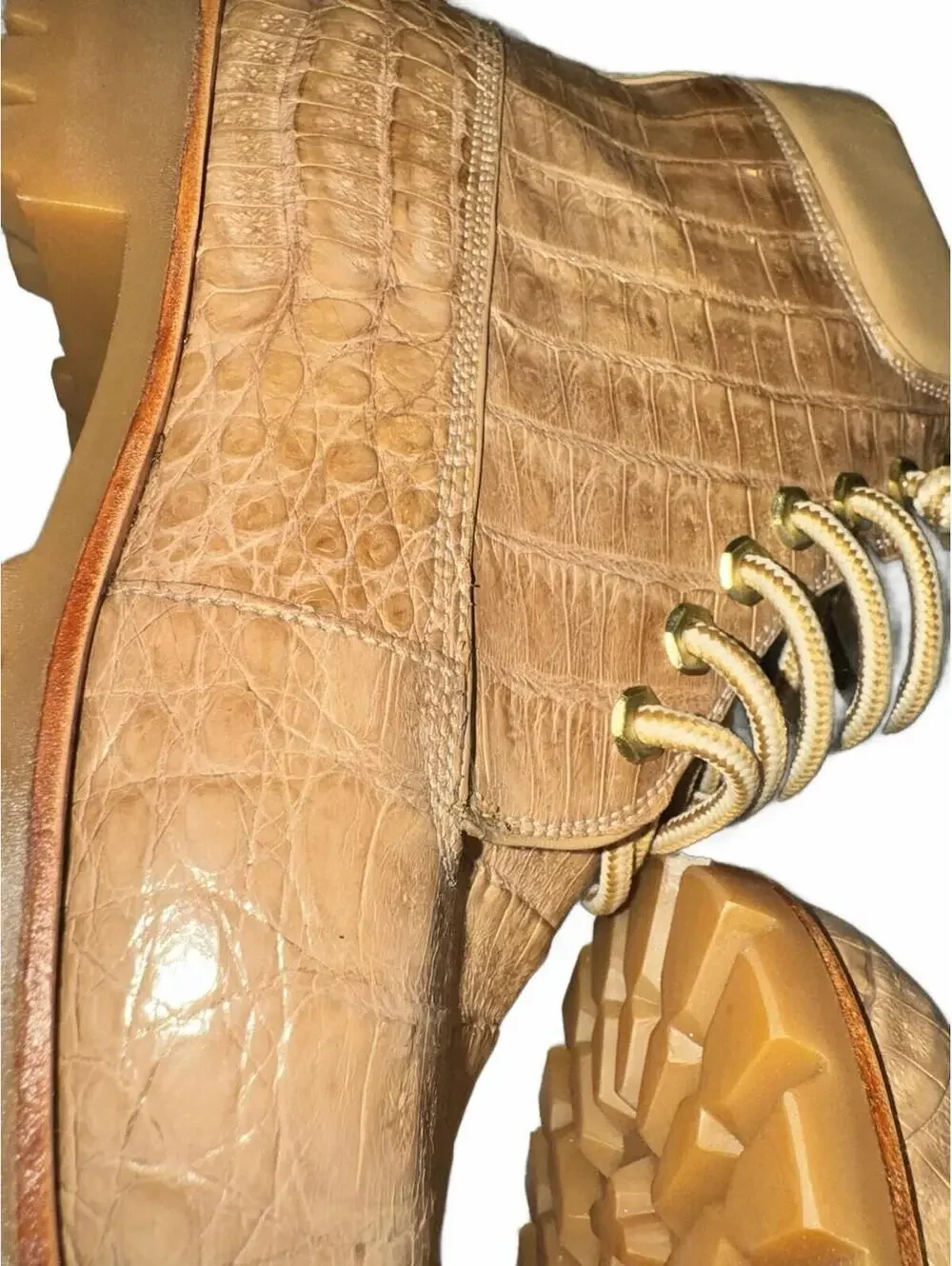 Alligator/Crocodile Skin Tan Boots Vibram Sole US 12 Mauri Style